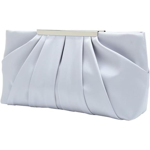 Clutch Evening Bag Elegant Pleated Satin Formal Handbag Simple Classy Purse - Picture 1 of 7